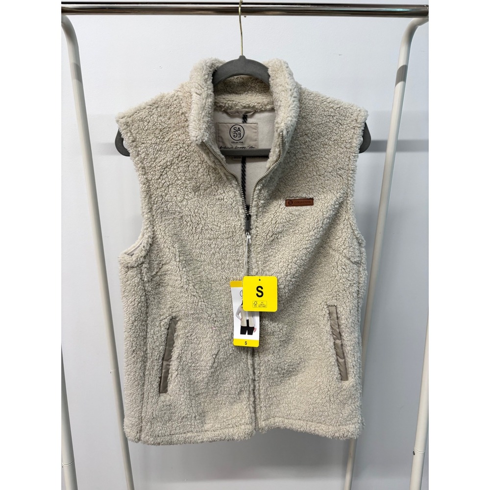Sage Collective Womens Cream Sherpa Fleece Full Zip Vest Small NWT